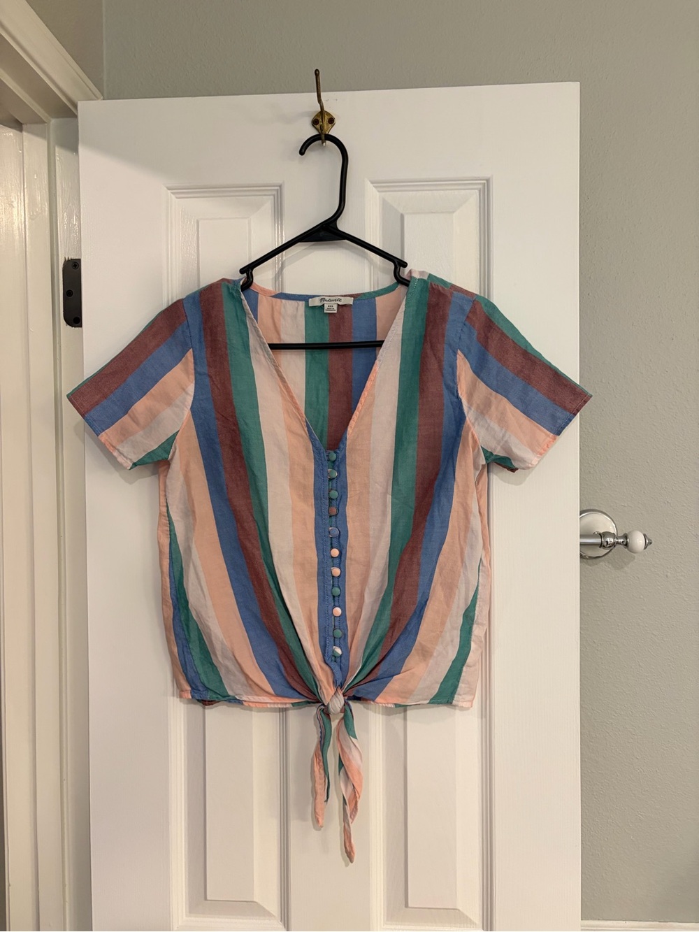 Madewell Novel Tie Front Button Top Flagstaff Stripe XXS
